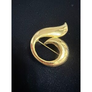Vintage Gold Tone Abstract Swirl Brooch High Shine Minimalist Lapel Pin Lagen